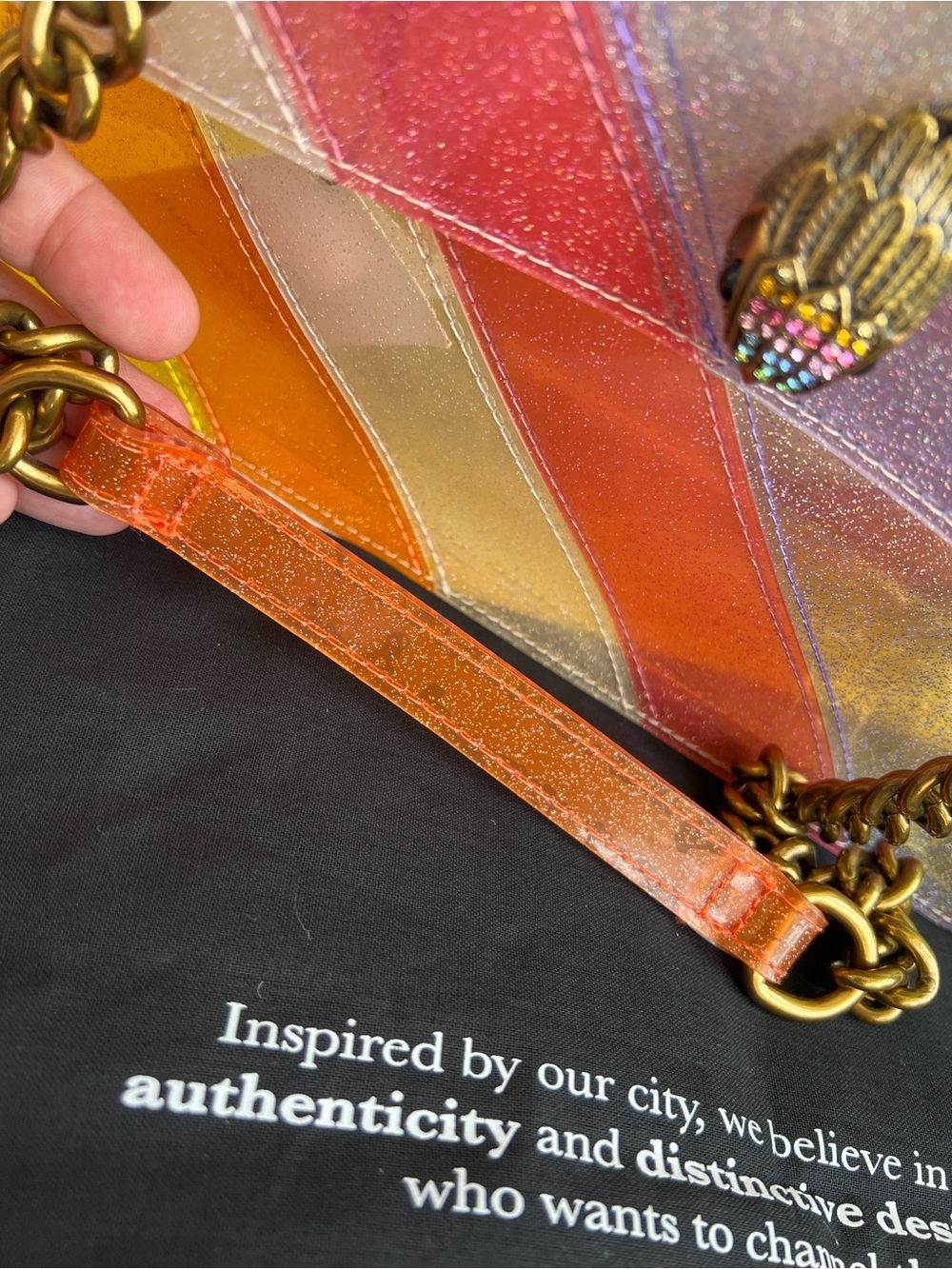 KURT GEIGER  Kensington Vinyl CLEAR RAINBOW GLITTERED crossbody / shoulder bag - Picture 15 of 15